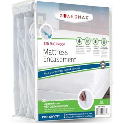 Guardmax Zapinany na zamek ochraniacz materaca, rozmiar pojedynczy, 100% wodoodporny i odporny na pluskwy, 6-stronny, chłonny, miękki, oddychający i hipoalergiczny Guardmax Zapinany na zamek ochraniacz materaca, rozmiar pojedynczy, 100% wodoodporny i odporny na pluskwy, 6-stronny, chłonny, miękki, oddychający i hipoalergiczny