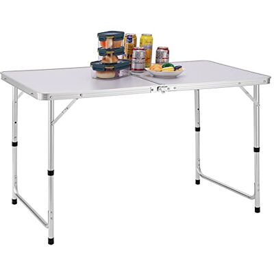 BAKAJI Piknik Camping Stół z regulowaną wysokością, aluminiową ramą, system składany z uchwytem do łatwego transportu, idealny do ogrodu i jadalni na zewnątrz, rozmiar 60x120x70cm BAKAJI Piknik Camping Stół z regulowaną wysokością, aluminiową ramą, system składany z uchwytem do łatwego transportu, idealny do ogrodu i jadalni na zewnątrz, rozmiar 60x120x70cm