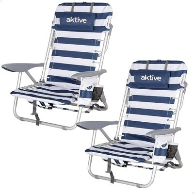 AKTIVE Zestaw 2 składanych krzeseł wielopozycyjnych na plażę, do ogrodu, na taras lub na kemping, żeglarstwo, 4 pozycje, 50 x 45 x 76 cm, w zestawie z kieszenią, stoperami zapobiegającymi AKTIVE Zestaw 2 składanych krzeseł wielopozycyjnych na plażę, do ogrodu, na taras lub na kemping, żeglarstwo, 4 pozycje, 50 x 45 x 76 cm, w zestawie z kieszenią, stoperami zapobiegającymi