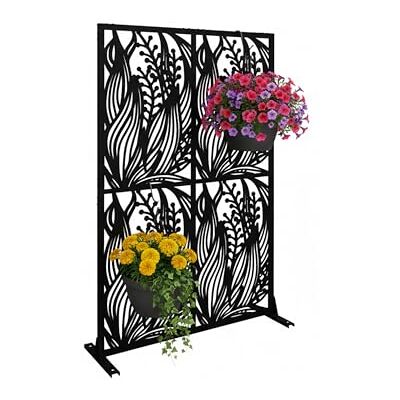 Relaxdays Ochrona prywatności, liście i trawy, ogród, balkon i taras, parawan, wys. x szer.: 183 x 115 cm, metal, czarny Relaxdays Ochrona prywatności, liście i trawy, ogród, balkon i taras, parawan, wys. x szer.: 183 x 115 cm, metal, czarny