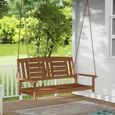 Furinno TIOMAN huśtawka na werandę, do użytku na zewnątrz, wisząca drewniana huśtawka z łańcuszkiem, na patio, do ogrodu, na werandę, jasne drewno Furinno TIOMAN huśtawka na werandę, do użytku na zewnątrz, wisząca drewniana huśtawka z łańcuszkiem, na patio, do ogrodu, na werandę, jasne drewno