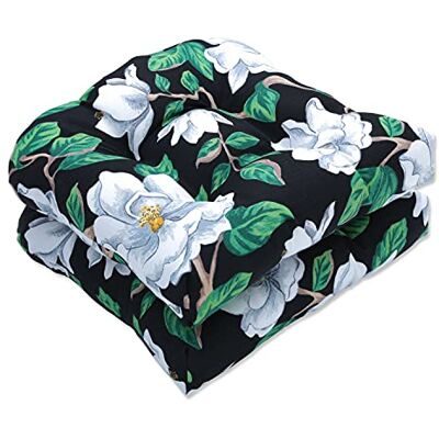 Perfect Floral Indoor/Outdoor Chair Seat Cushion, Tufted, Weather, and Fade Resistant, 19" x 19", Black/White Magnolia, 2 Count Perfect Floral Indoor/Outdoor Chair Seat Cushion, Tufted, Weather, and Fade Resistant, 19" x 19", Black/White Magnolia, 2 Count