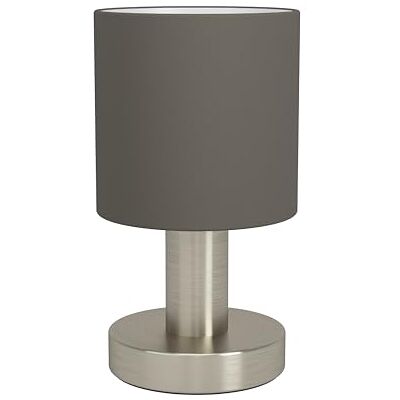 EGLO Monetto Lampa stołowa, mała dekoracyjna lampa do salonu, elegancka lampka nocna, lampa do sypialni, srebrna, z tekstylnym kloszem w kolorze Cappuccino, oprawka E14, wys. 18 cm EGLO Monetto Lampa stołowa, mała dekoracyjna lampa do salonu, elegancka lampka nocna, lampa do sypialni, srebrna, z tekstylnym kloszem w kolorze Cappuccino, oprawka E14, wys. 18 cm