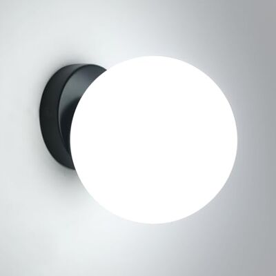 Comely Nowoczesna lampa ścienna w kształcie kuli szklanej, czarna, średnica 15 cm, E27, wzornictwo przemysłowe, bez żarówki Comely Nowoczesna lampa ścienna w kształcie kuli szklanej, czarna, średnica 15 cm, E27, wzornictwo przemysłowe, bez żarówki