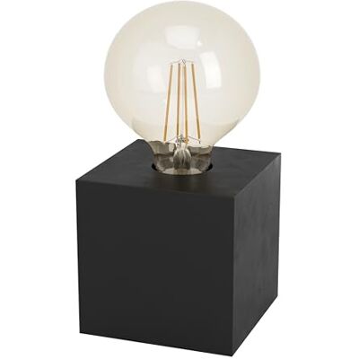 EGLO lampa stołowa Prestwick 2, dekoracyjna lampka stołowa, światło nocne sześcian z drewna w kolorze czarnym matowym, FSC100HB, oświetlenie stołowe do salonu i sypialni, oprawka E27 EGLO lampa stołowa Prestwick 2, dekoracyjna lampka stołowa, światło nocne sześcian z drewna w kolorze czarnym matowym, FSC100HB, oświetlenie stołowe do salonu i sypialni, oprawka E27