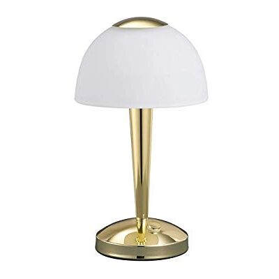 Trio Leuchten Lampa stołowa LED z polerowanego mosiądzu, szkło białe satynowane, dotykowy ściemniacz z 3 poziomami jasności, łącznie z 1 x 5 W LED, wysokość 28 cm 529990103 Trio Leuchten Lampa stołowa LED z polerowanego mosiądzu, szkło białe satynowane, dotykowy ściemniacz z 3 poziomami jasności, łącznie z 1 x 5 W LED, wysokość 28 cm 529990103
