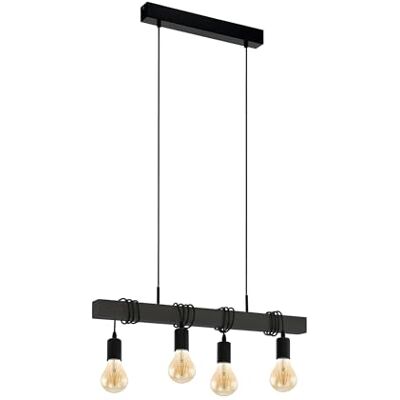 EGLO LED lampa wisząca Townshend, 4-płomienna vintage nad stół, sufitowa industrialna, jadalnia czarne drewno i stal, FSC, gwint E27 EGLO LED lampa wisząca Townshend, 4-płomienna vintage nad stół, sufitowa industrialna, jadalnia czarne drewno i stal, FSC, gwint E27