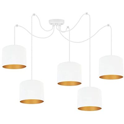 Light Home LH Light-Home Milan Spider lampa wisząca – lampa wisząca w kształcie pająka – lampa sufitowa – lampa z 5 głowicami – lampa wisząca z metalu i materiału – E27 – biały i złoty – biały kabel Light Home LH Light-Home Milan Spider lampa wisząca – lampa wisząca w kształcie pająka – lampa sufitowa – lampa z 5 głowicami – lampa wisząca z metalu i materiału – E27 – biały i złoty – biały kabel