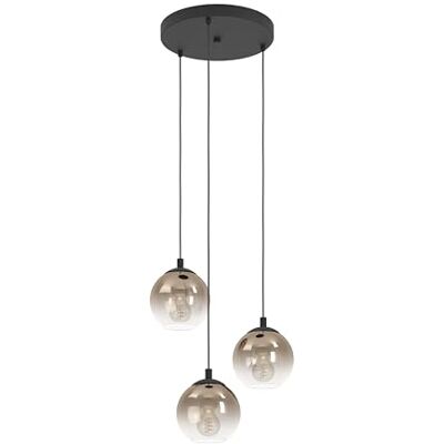 EGLO Cluster Ariscani 1 Lampa wisząca, 3-punktowa, nad stół do jadalni, lampa wisząca do klatki schodowej, z metalu w kolorze czarnym i szkła w kolorze miedzianym, oprawa E27, Ø 42,5 cm EGLO Cluster Ariscani 1 Lampa wisząca, 3-punktowa, nad stół do jadalni, lampa wisząca do klatki schodowej, z metalu w kolorze czarnym i szkła w kolorze miedzianym, oprawa E27, Ø 42,5 cm
