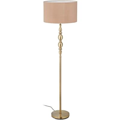 Relaxdays Lampa stojąca do salonu, E27, z kablem, materiał abażur Ø 43 cm, lampa stojąca w stylu vintage 156 cm wysokości, beżowo-złota Relaxdays Lampa stojąca do salonu, E27, z kablem, materiał abażur Ø 43 cm, lampa stojąca w stylu vintage 156 cm wysokości, beżowo-złota