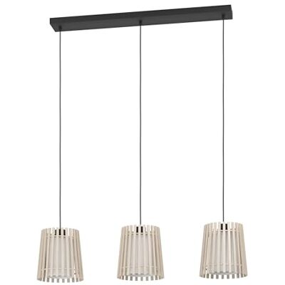 EGLO Fattoria lampa wisząca, 3-punktowa lampa wisząca nad stołem jadalnym, lampa stołowa do jadalni z jasnego drewna, biała tkanina i czarny metal, lampa wisząca do jadalni, oprawa E27, Ø 20 cm EGLO Fattoria lampa wisząca, 3-punktowa lampa wisząca nad stołem jadalnym, lampa stołowa do jadalni z jasnego drewna, biała tkanina i czarny metal, lampa wisząca do jadalni, oprawa E27, Ø 20 cm