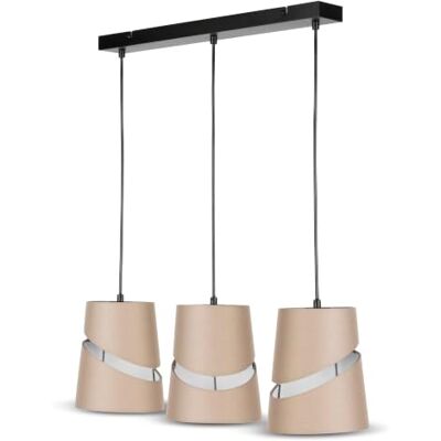 REV Lampa sufitowa E27 z 3 żarówkami, lampa sufitowa do salonu, 60 x 16 x 120 cm, regulowana lampa wisząca, klosz Ø 16 cm, beżowy REV Lampa sufitowa E27 z 3 żarówkami, lampa sufitowa do salonu, 60 x 16 x 120 cm, regulowana lampa wisząca, klosz Ø 16 cm, beżowy
