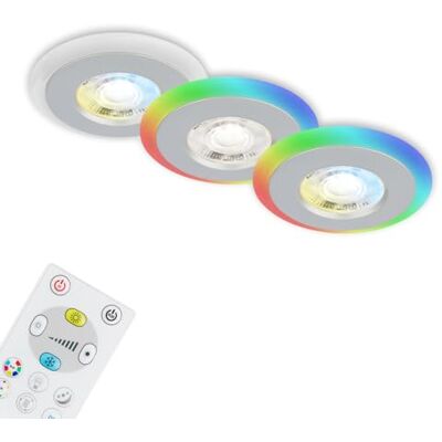 BRILONER Zestaw 3 wpuszczanych lamp sufitowych LED, pierścień świetlny LED RGB CCT, wpuszczany płaski LED, reflektor łazienkowy IP44, chrom matowy, 84x34 mm (DxH) BRILONER Zestaw 3 wpuszczanych lamp sufitowych LED, pierścień świetlny LED RGB CCT, wpuszczany płaski LED, reflektor łazienkowy IP44, chrom matowy, 84x34 mm (DxH)
