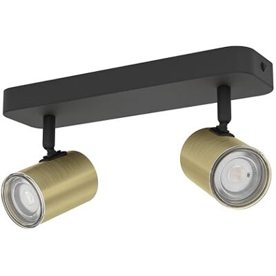 EGLO Lampa sufitowa Consuma 1, listwa 2-punktowa, spot sufitowy do łazienki, czarno-mosiężny metal, oprawka GU10, IP44 EGLO Lampa sufitowa Consuma 1, listwa 2-punktowa, spot sufitowy do łazienki, czarno-mosiężny metal, oprawka GU10, IP44