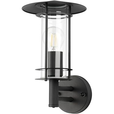 EGLO Lampa ścienna Lisio 1, lampa ścienna wewnątrz, lampa do sypialni, stal szlachetna w kolorze czarnym, szkło w przezroczystym oprawie E27 IP44 EGLO Lampa ścienna Lisio 1, lampa ścienna wewnątrz, lampa do sypialni, stal szlachetna w kolorze czarnym, szkło w przezroczystym oprawie E27 IP44
