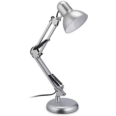 Relaxdays Lampa biurkowa retro, srebrna regulowana lampa z ramieniem przegubowym, gniazdo E27, obrotowa, biurowa lampa stołowa metalowa Relaxdays Lampa biurkowa retro, srebrna regulowana lampa z ramieniem przegubowym, gniazdo E27, obrotowa, biurowa lampa stołowa metalowa