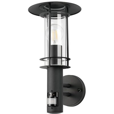 EGLO Lampa ścienna Lisio 1, lampa ścienna wewnątrz, lampa do sypialni, stal szlachetna w kolorze czarnym, szkło w przezroczystym oprawie E27 IP44 EGLO Lampa ścienna Lisio 1, lampa ścienna wewnątrz, lampa do sypialni, stal szlachetna w kolorze czarnym, szkło w przezroczystym oprawie E27 IP44