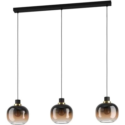 EGLO Lampa wisząca Oilella, 3-płomienna, szkło dymione nad stół, metalowa czarno-brązowa z mosiądzem, kula szklana, E27, długość 95 cm EGLO Lampa wisząca Oilella, 3-płomienna, szkło dymione nad stół, metalowa czarno-brązowa z mosiądzem, kula szklana, E27, długość 95 cm