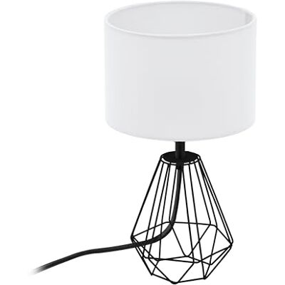 EGLO Lampa stołowa CARLTON 2, 1-ogniskowa oprawa stołowa w stylu vintage, lampka nocna wykonana ze stali i tkaniny, kolor: czarny, biały, oprawka: E14, wraz z przełącznikiem EGLO Lampa stołowa CARLTON 2, 1-ogniskowa oprawa stołowa w stylu vintage, lampka nocna wykonana ze stali i tkaniny, kolor: czarny, biały, oprawka: E14, wraz z przełącznikiem