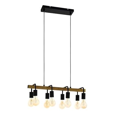EGLO lampa wisząca Erribera, 8-punktowa w stylu vintage nad stołem jadalnym oprawa sufitowa industrialnym oprawa do jadalni z metalu kolorze czarnym o wyglądzie drewna żarówka E27 EGLO lampa wisząca Erribera, 8-punktowa w stylu vintage nad stołem jadalnym oprawa sufitowa industrialnym oprawa do jadalni z metalu kolorze czarnym o wyglądzie drewna żarówka E27