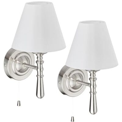 Relaxdays Kinkiet z kloszem tkaniny, zestaw 2 lamp ściennych, przełącznik linowy, E14, HLP: 28 x 16 x 19 cm, srebrny Relaxdays Kinkiet z kloszem tkaniny, zestaw 2 lamp ściennych, przełącznik linowy, E14, HLP: 28 x 16 x 19 cm, srebrny