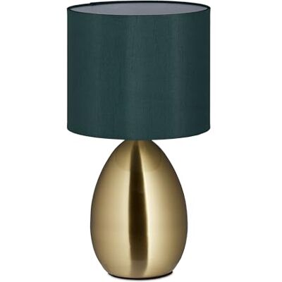 Relaxdays Lampa stołowa, metalowa podstawa, abażur z materiału, E14, wys. x śr. 33,5 x 18 cm, lampka nocna z kablem, do sypialni, mosiądz/zielona Relaxdays Lampa stołowa, metalowa podstawa, abażur z materiału, E14, wys. x śr. 33,5 x 18 cm, lampka nocna z kablem, do sypialni, mosiądz/zielona