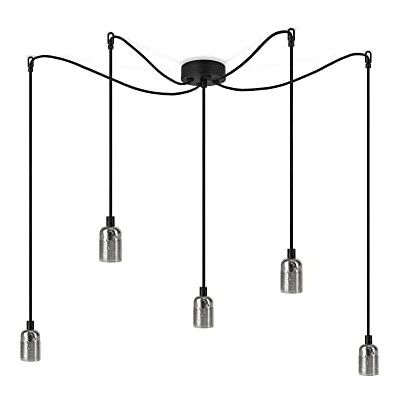 Sotto Luce Bi minimalistyczna lampa wisząca 5 light nikiel 1,5 m czarny kabel tekstylny czarna róża sufitowa 5 x e27 gniazdka Sotto Luce Bi minimalistyczna lampa wisząca 5 light nikiel 1,5 m czarny kabel tekstylny czarna róża sufitowa 5 x e27 gniazdka