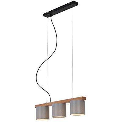 BRILONER Leuchten lampa wisząca, 5-płomień, retro, vintage, z regulacją wysokości, 3x E14, maks. 25 W, metalowo-drewno w tym. klosz z tkaniny szarej, 650x150x1360mm (DxWxH) BRILONER Leuchten lampa wisząca, 5-płomień, retro, vintage, z regulacją wysokości, 3x E14, maks. 25 W, metalowo-drewno w tym. klosz z tkaniny szarej, 650x150x1360mm (DxWxH)