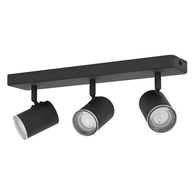 EGLO 3-punktowa lampa sufitowa Consuma 1, reflektor sufitowy do salonu i łazienki oprawa podsufitowa zami stal w kolorze czarnym GU10 IP44 EGLO 3-punktowa lampa sufitowa Consuma 1, reflektor sufitowy do salonu i łazienki oprawa podsufitowa zami stal w kolorze czarnym GU10 IP44