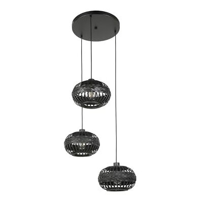 EGLO Cluster lampa wisząca Towcester, 3-punktowa oprawa zwisająca nad stołem w jadalni styl boho zwisająca światło sufitowa z bambusa i metalu kolorze czarnym oprawka E27 Ø 35 cm EGLO Cluster lampa wisząca Towcester, 3-punktowa oprawa zwisająca nad stołem w jadalni styl boho zwisająca światło sufitowa z bambusa i metalu kolorze czarnym oprawka E27 Ø 35 cm