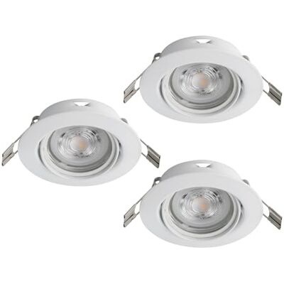 EGLO 3-częściowy zestaw LED Favazzina, okrągłe wpuszczane lampy sufitowe, płaskie metalowe w białym, z żarówkami GU10, ciepłe światło, Ø 8,8 cm EGLO 3-częściowy zestaw LED Favazzina, okrągłe wpuszczane lampy sufitowe, płaskie metalowe w białym, z żarówkami GU10, ciepłe światło, Ø 8,8 cm