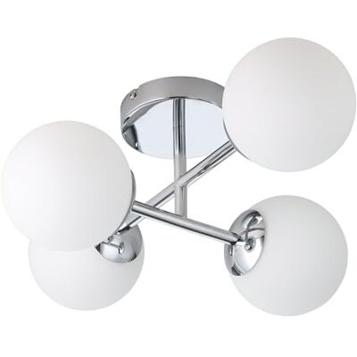 EGLO Lampa sufitowa Castrovido z czterema szklanymi kulami, metalowa chromowana oświetlenie do salonu z białym szkłem, z żarówkami G9, światło ciepłe białe EGLO Lampa sufitowa Castrovido z czterema szklanymi kulami, metalowa chromowana oświetlenie do salonu z białym szkłem, z żarówkami G9, światło ciepłe białe