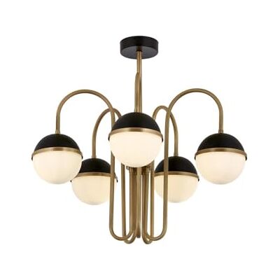 Opviq Nowoczesny żyrandol z metalowym korpusem i szklaną czapką, wysokość 70 cm, średnica 60 cm 5 x E27 maks. 40 W Black & Vintage Colors, Glam & Scandinavian Design Opviq Nowoczesny żyrandol z metalowym korpusem i szklaną czapką, wysokość 70 cm, średnica 60 cm 5 x E27 maks. 40 W Black & Vintage Colors, Glam & Scandinavian Design