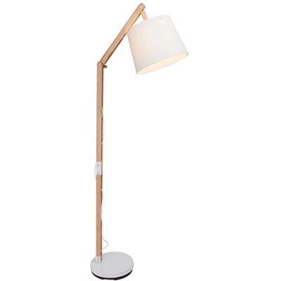 Brilliant 1-punktowa lampa stojąca – lampa stojąca do czytania ze stylowym abażurem tekstylnym i przełącznikiem nożnym w zestawie obrotowa głowica wykonana z metalu/drewna/tekstyliów, jasna/biała Brilliant 1-punktowa lampa stojąca – lampa stojąca do czytania ze stylowym abażurem tekstylnym i przełącznikiem nożnym w zestawie obrotowa głowica wykonana z metalu/drewna/tekstyliów, jasna/biała