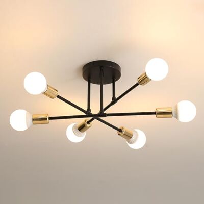 Comely Modułowy Żyrandol LED 6 Ramion, Czarny/Złoty Vintage E27, Przemysłowy Styl Do Loftu/Jadalni Comely Modułowy Żyrandol LED 6 Ramion, Czarny/Złoty Vintage E27, Przemysłowy Styl Do Loftu/Jadalni