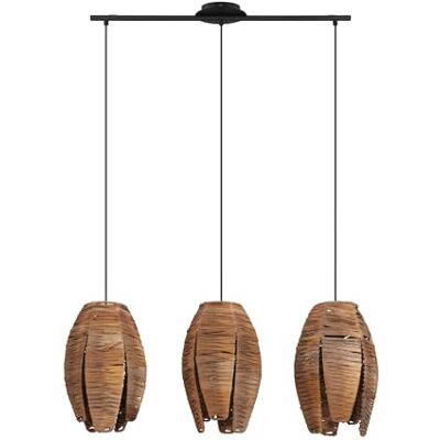 EGLO Lampa wisząca Mongu 1, 3-punktowa lampa wisząca vintage, afrykańska, boho, lampa wisząca z łyka i stali, lampa na stół, lampa do salonu, wisząca w kolorze naturalnym, czarna, oprawka E27 EGLO Lampa wisząca Mongu 1, 3-punktowa lampa wisząca vintage, afrykańska, boho, lampa wisząca z łyka i stali, lampa na stół, lampa do salonu, wisząca w kolorze naturalnym, czarna, oprawka E27