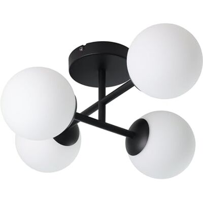 EGLO Lampa sufitowa Castrovido, cztery białe szklane kule, czarna metalowa konstrukcja, G9, światło ciepłe do salonu EGLO Lampa sufitowa Castrovido, cztery białe szklane kule, czarna metalowa konstrukcja, G9, światło ciepłe do salonu
