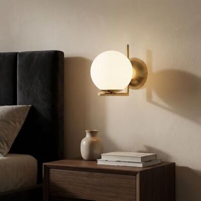 B·LED BARCELONA LED BARCELONA LED Kinkiet Ścienny ATOM Biała Kula Szklana Ø15cm E27, Mała Lampa Ścienna z Złoty Uchwyt L z Aluminium, Klasyczny, Nowoczesny, Vintage Styl, Dekoracyjne Oświetlenie Wnętrza B·LED BARCELONA LED BARCELONA LED Kinkiet Ścienny ATOM Biała Kula Szklana Ø15cm E27, Mała Lampa Ścienna z Złoty Uchwyt L z Aluminium, Klasyczny, Nowoczesny, Vintage Styl, Dekoracyjne Oświetlenie Wnętrza