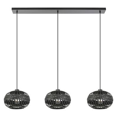 EGLO lampa wisząca Towcester, 3-punktowa oprawa zwisająca nad stołem w jadalni oprawa sufitowa stylu boho z bambusa i metalu kolorze czarnym E27 112 cm EGLO lampa wisząca Towcester, 3-punktowa oprawa zwisająca nad stołem w jadalni oprawa sufitowa stylu boho z bambusa i metalu kolorze czarnym E27 112 cm