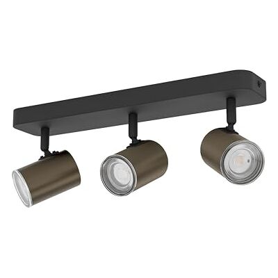 EGLO Lampa sufitowa Consuma 1, listwa 3-punktowa, spot sufitowy do łazienki, metal czarny i brąz, oprawka GU10, IP44 EGLO Lampa sufitowa Consuma 1, listwa 3-punktowa, spot sufitowy do łazienki, metal czarny i brąz, oprawka GU10, IP44