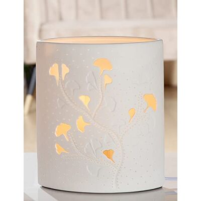 AlexandreHouse Lampa stołowa, Ginkgo Motif, Porcelain, biały, PU 1, L 9 cm, W 17 cm, wys. 20 cm AlexandreHouse Lampa stołowa, Ginkgo Motif, Porcelain, biały, PU 1, L 9 cm, W 17 cm, wys. 20 cm