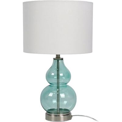 Relaxdays Lampa stołowa, szklana podstawa i abażur z materiału, E14, wys. x śr.: 44 x 26 cm, lampka nocna z kablem, do sypialni, biały/niebieski Relaxdays Lampa stołowa, szklana podstawa i abażur z materiału, E14, wys. x śr.: 44 x 26 cm, lampka nocna z kablem, do sypialni, biały/niebieski
