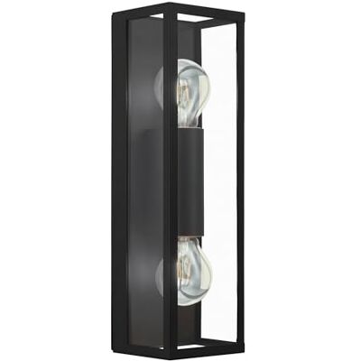 EGLO Lampa ścienna Alamonte 2, lampa ścienna wewnątrz, lampa do sypialni, stal w kolorze czarnym, szkło w przezroczystym oprawie E27 IP44 EGLO Lampa ścienna Alamonte 2, lampa ścienna wewnątrz, lampa do sypialni, stal w kolorze czarnym, szkło w przezroczystym oprawie E27 IP44
