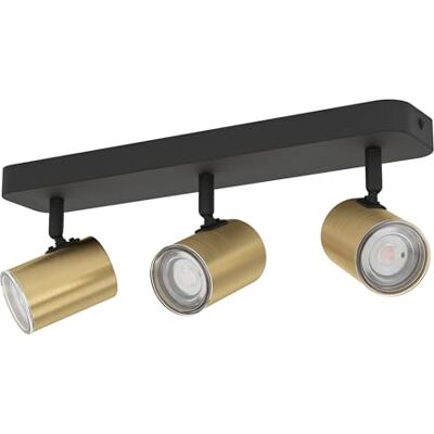 EGLO lampa sufitowa Consuma 1, listwa 3-punktowa, oświetlenie łazienkowa sufitowa, metal czarny z mosiądzem, reflektor sufitowy z gniazdem GU10, IP44 EGLO lampa sufitowa Consuma 1, listwa 3-punktowa, oświetlenie łazienkowa sufitowa, metal czarny z mosiądzem, reflektor sufitowy z gniazdem GU10, IP44