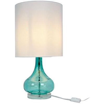 Relaxdays Lampa stołowa, szklana podstawa i abażur z materiału, E27, wys. x śr.: 62 x 30,5 cm, lampa stołowa z kablem, do salonu, biały/niebieski Relaxdays Lampa stołowa, szklana podstawa i abażur z materiału, E27, wys. x śr.: 62 x 30,5 cm, lampa stołowa z kablem, do salonu, biały/niebieski