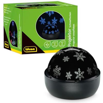 Idena 50146 Projektor LED płatki śniegu, świeci w kolorach czerwonym, zielonym i niebieskim, projektor LED gwiaździste niebo z 2 trybami, zasilany bateryjnie, ok. 16,2 x 13 cm Idena 50146 Projektor LED płatki śniegu, świeci w kolorach czerwonym, zielonym i niebieskim, projektor LED gwiaździste niebo z 2 trybami, zasilany bateryjnie, ok. 16,2 x 13 cm