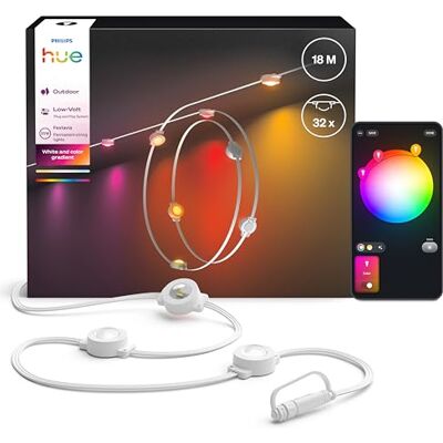 Philips Festavia girlanda zewnętrzna 18 m, 32 źródła, każde źródło 55 lumenów, ściemnialna, odporna na warunki atmosferyczne, wodoodporna, łatwa w montażu, White and Color Ambience, biały przewód Philips Festavia girlanda zewnętrzna 18 m, 32 źródła, każde źródło 55 lumenów, ściemnialna, odporna na warunki atmosferyczne, wodoodporna, łatwa w montażu, White and Color Ambience, biały przewód