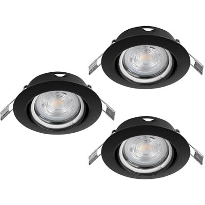 EGLO 3-częściowy zestaw LED Favazzina, okrągłe wpuszczane spoty sufitowe, płaskie reflektory metalowe czarne, z żarówkami GU10, ciepłe światło, Ø 8,8 cm EGLO 3-częściowy zestaw LED Favazzina, okrągłe wpuszczane spoty sufitowe, płaskie reflektory metalowe czarne, z żarówkami GU10, ciepłe światło, Ø 8,8 cm