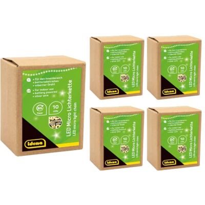 Idena 31114-5 Łańcuch świetlny LED Micro z 10 diodami LED w kolorze ciepłej bieli, 5 sztuk, funkcja timera 6-godzinnego, każdy o długości 1,2 m, dekoracja imprezowa, dekoracja świąteczna Idena 31114-5 Łańcuch świetlny LED Micro z 10 diodami LED w kolorze ciepłej bieli, 5 sztuk, funkcja timera 6-godzinnego, każdy o długości 1,2 m, dekoracja imprezowa, dekoracja świąteczna