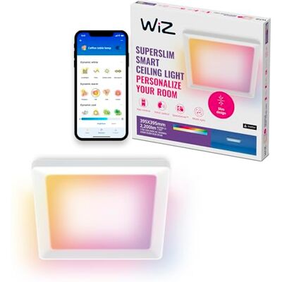 WiZ Smart Ceiling Panel Light Smukły kwadratowy design, wiele rozmiarów, sterowanie głosem/aplikacją, planowanie, Google Home, Amazon Alexa i Apple HomeKit, oświetlenie wewnętrzne, czarny/biały WiZ Smart Ceiling Panel Light Smukły kwadratowy design, wiele rozmiarów, sterowanie głosem/aplikacją, planowanie, Google Home, Amazon Alexa i Apple HomeKit, oświetlenie wewnętrzne, czarny/biały